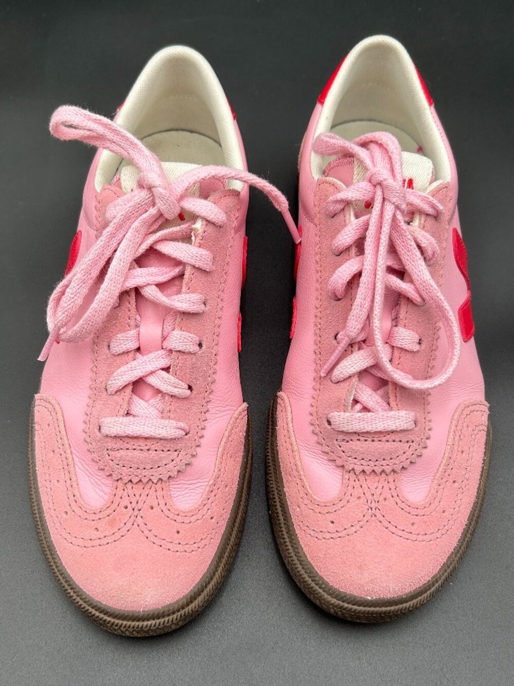 Veja Volley Sneakers Pink Red Leather Suede Gum Sole Women's US 7 EU 38